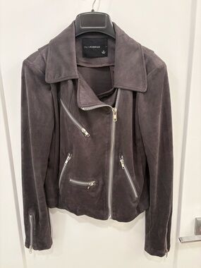 Olivaceous Grey Vegan Suede Cropped Moto Jacket Size Medium